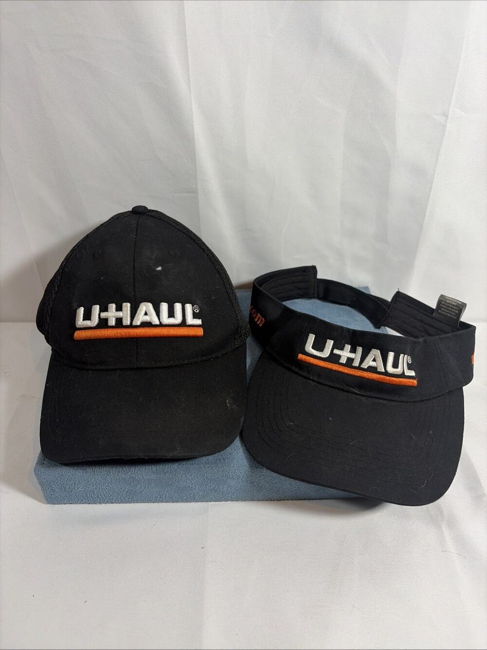 Lot of 2 U-Haul Hats - Black Ball Cap & Sun Visor Embroidered Logo Adjustable